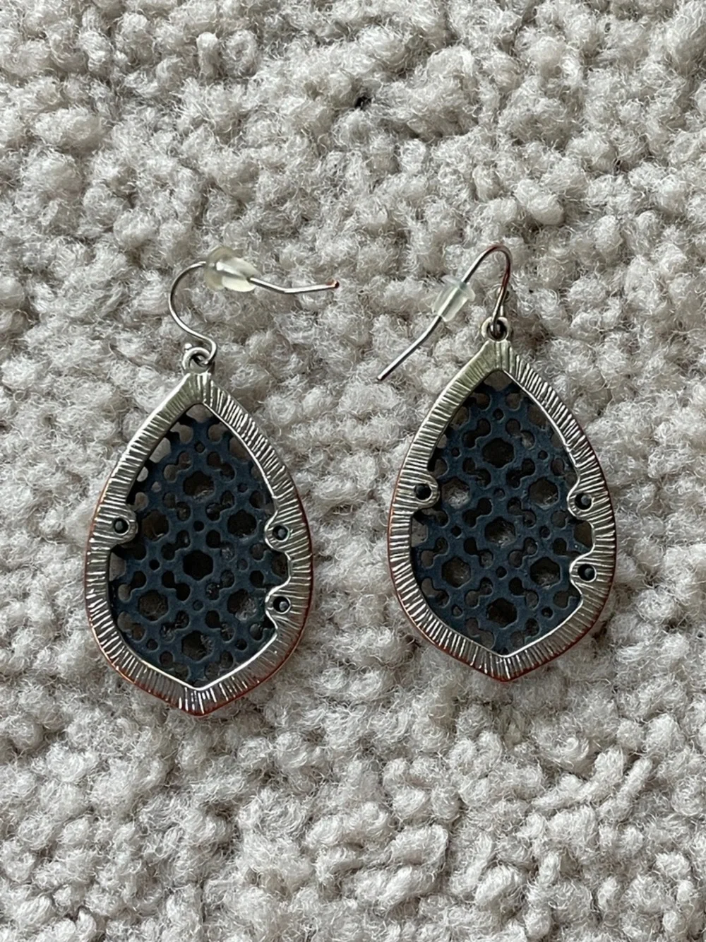 Boutique Teardrop Black Filigree Silver Toned Boho Drop Hook Dangle Earrings